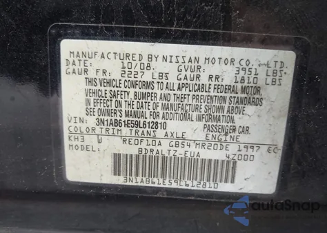2009 Nissan Sentra 2.0S z USA, uszkodzony, nr VIN 3N1AB61E59L612810